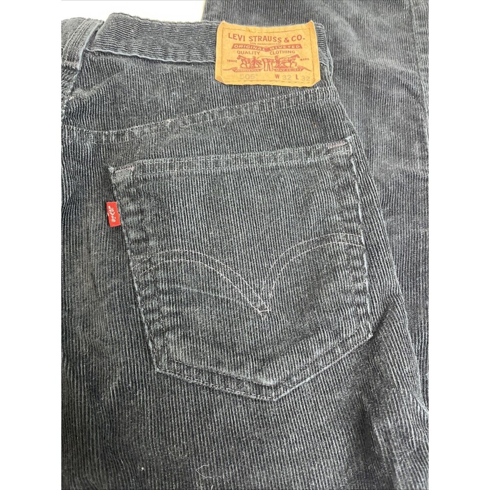 Levi’s 505 Regular Fit Black Corduroy Jeans Men’s 32x32 Cotton Blend - Picture 6 of 9